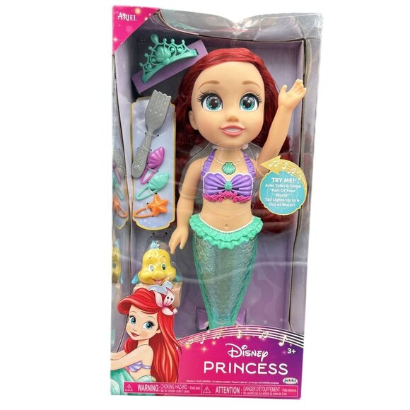 Disney Jakks Singing Ariel Doll With Light-Up Tail & Flounder Purple/Green Color - Picture 1 of 7